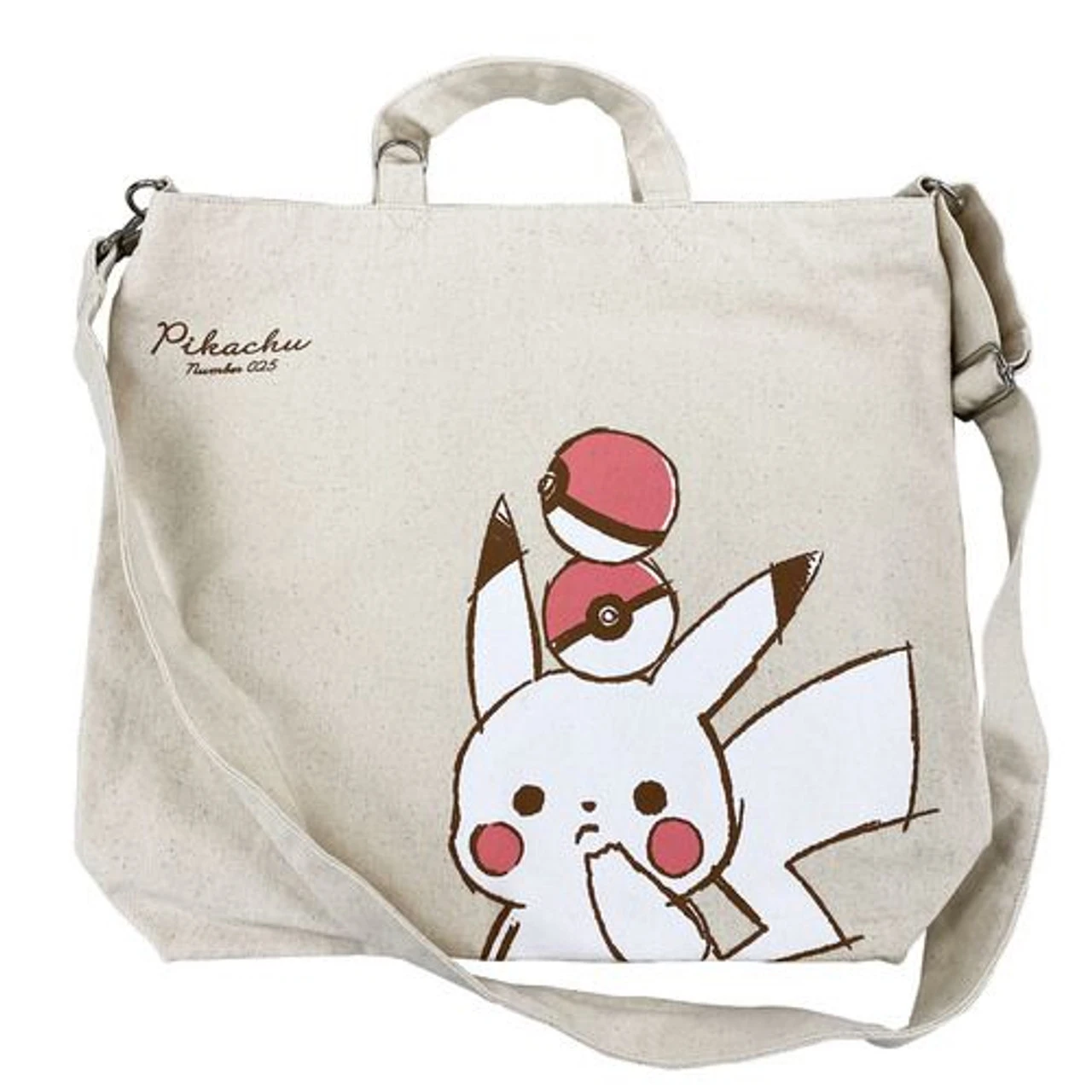 Pokemon Shoulder Tote "Pikachu Number 025" Two Pokeballs